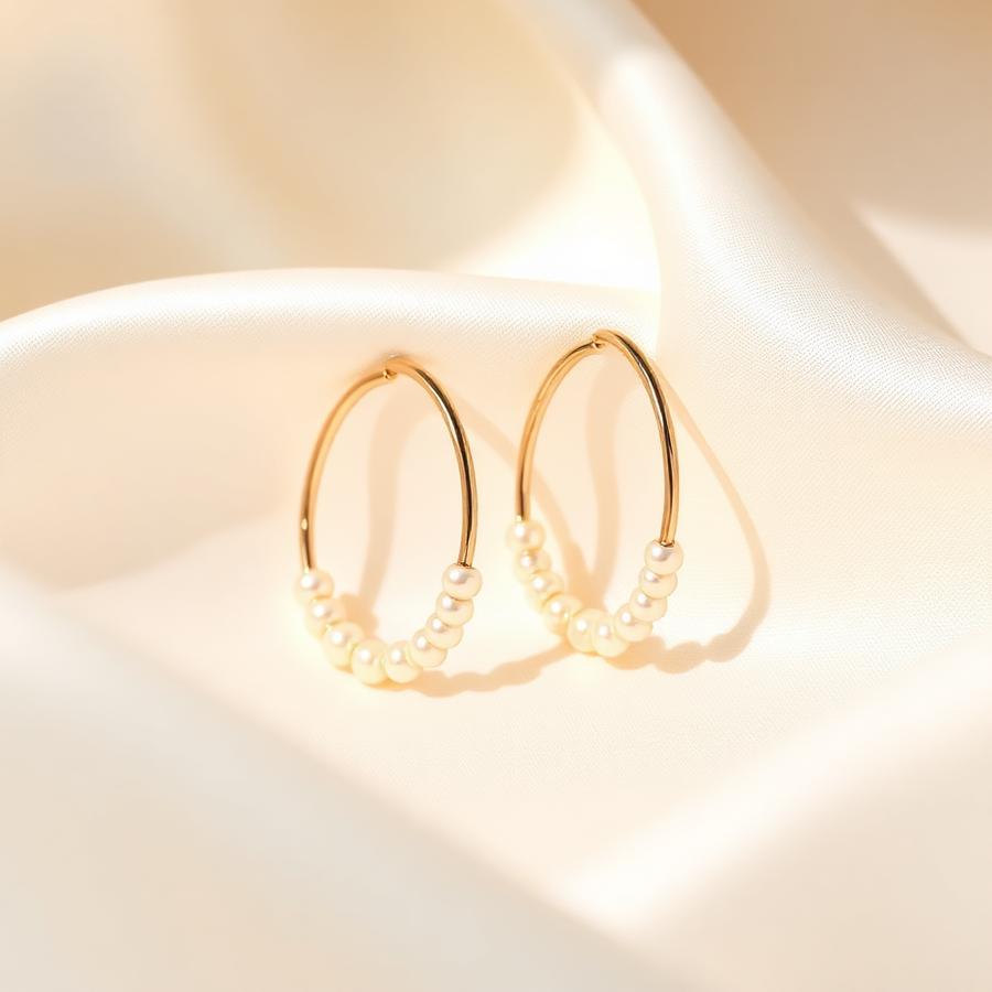 Gold hoop earrings with pearl beading