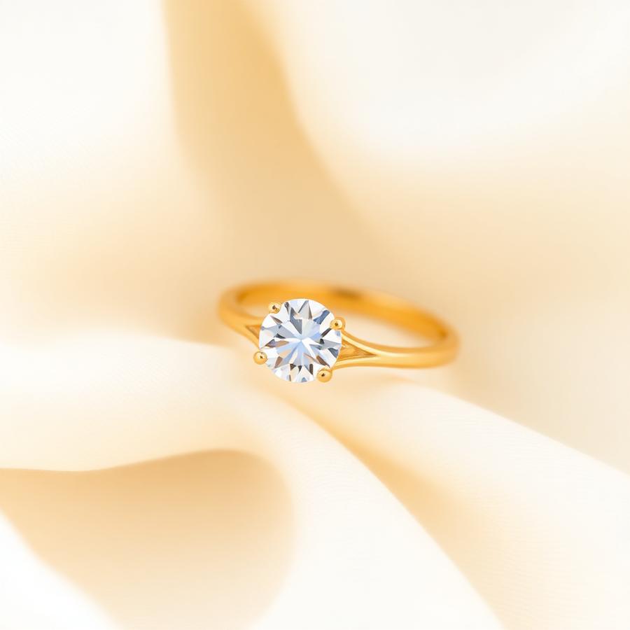 Gold solitaire ring with a clear stone